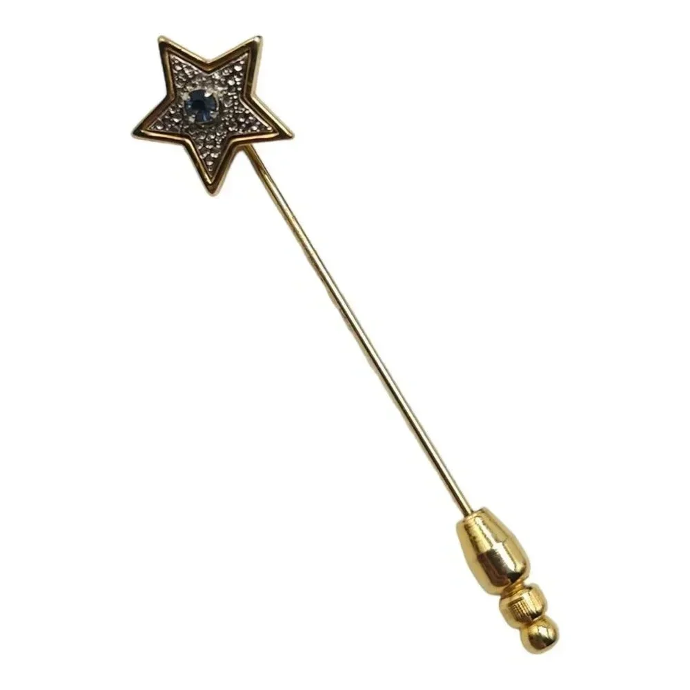 Avon Star Blue Rhinestone Sparkling Hat Lapel Stick Pin Gold Tone Vintage